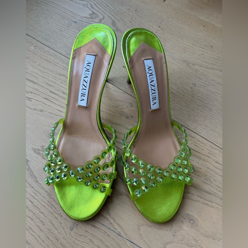 Aquazurra Tequila Crystal-Embellished Leather Heels